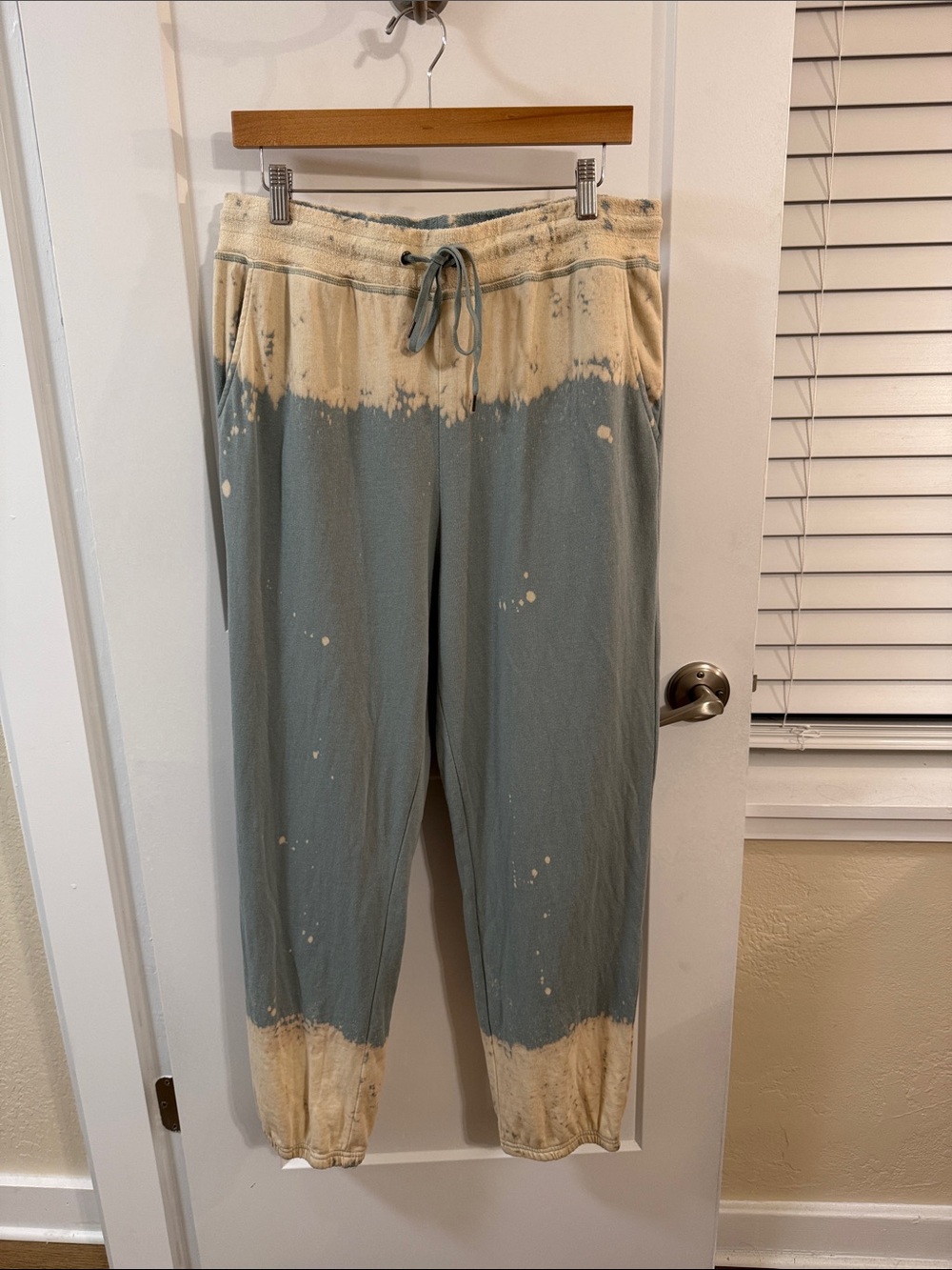 Hem & Thread Blue and Cream Tie-Dye Track Pants 100% Cotton Size Large Comfy